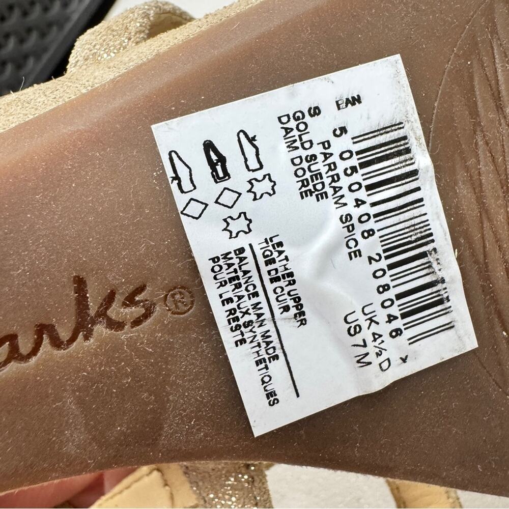 Clarks Gold Leather Strappy Mini Wedge Sandals Womens 7 Beachy Casual Comfort - Picture 5 of 8